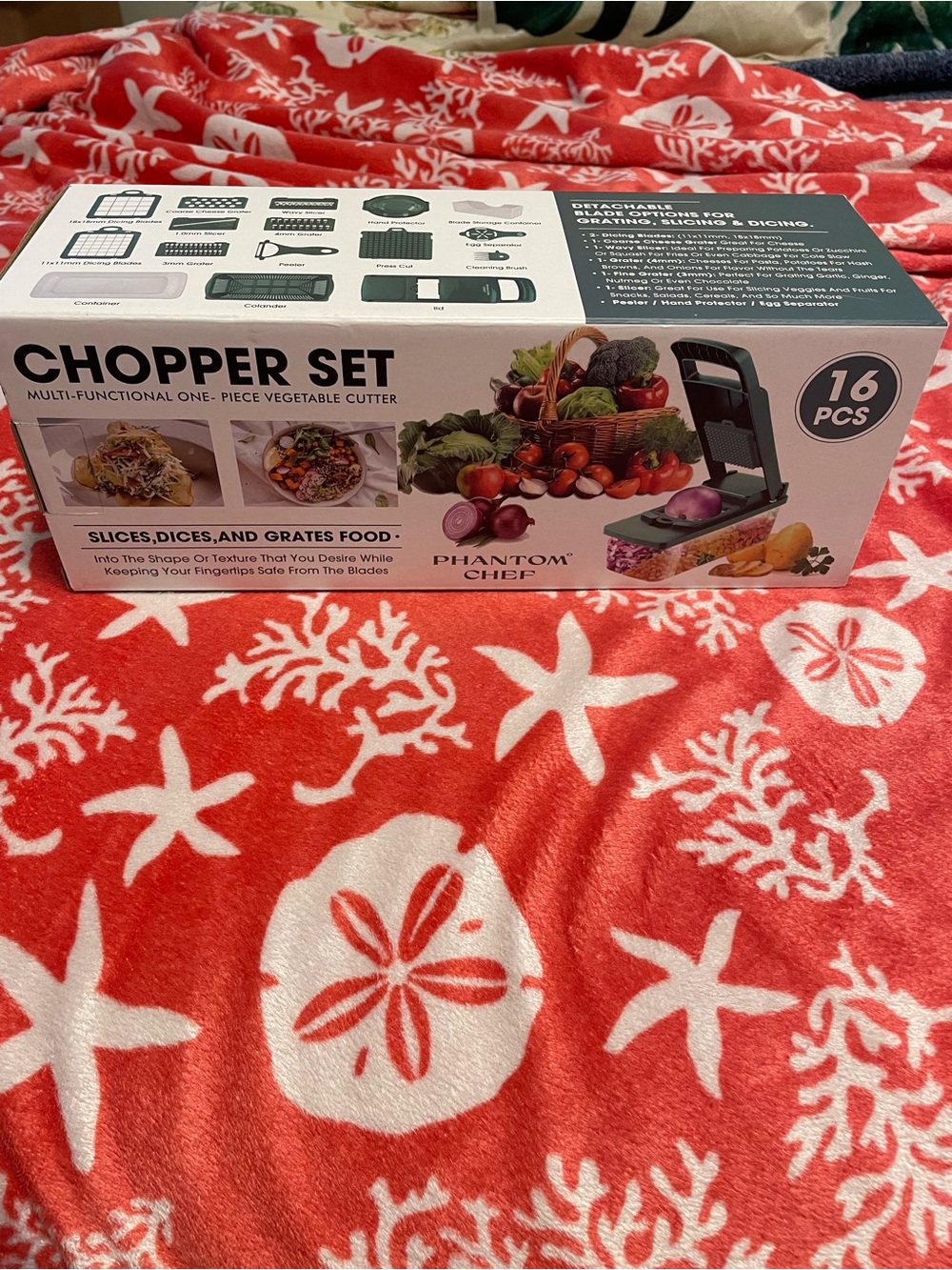Red Chopper Set - 16-Piece Multi-Functional Vegetable Cutter